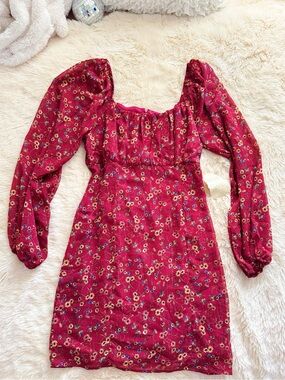 Altar'd State burgundy floral long sleeve mini dress